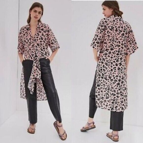 Anthropologie Tops - Maeve x Anthropologie Rita Pink Leopard Printed Tunic Blouse Women's Size Small